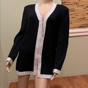 St. John Evening Elegant Black w/ silver trim Cardigan size 12